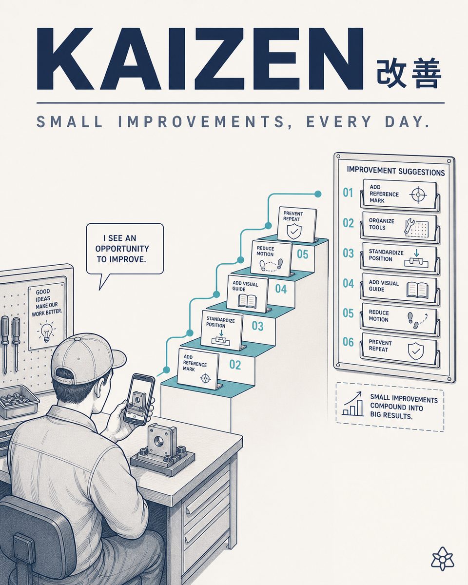 Ascending stairs with PDCA cycle representing Kaizen