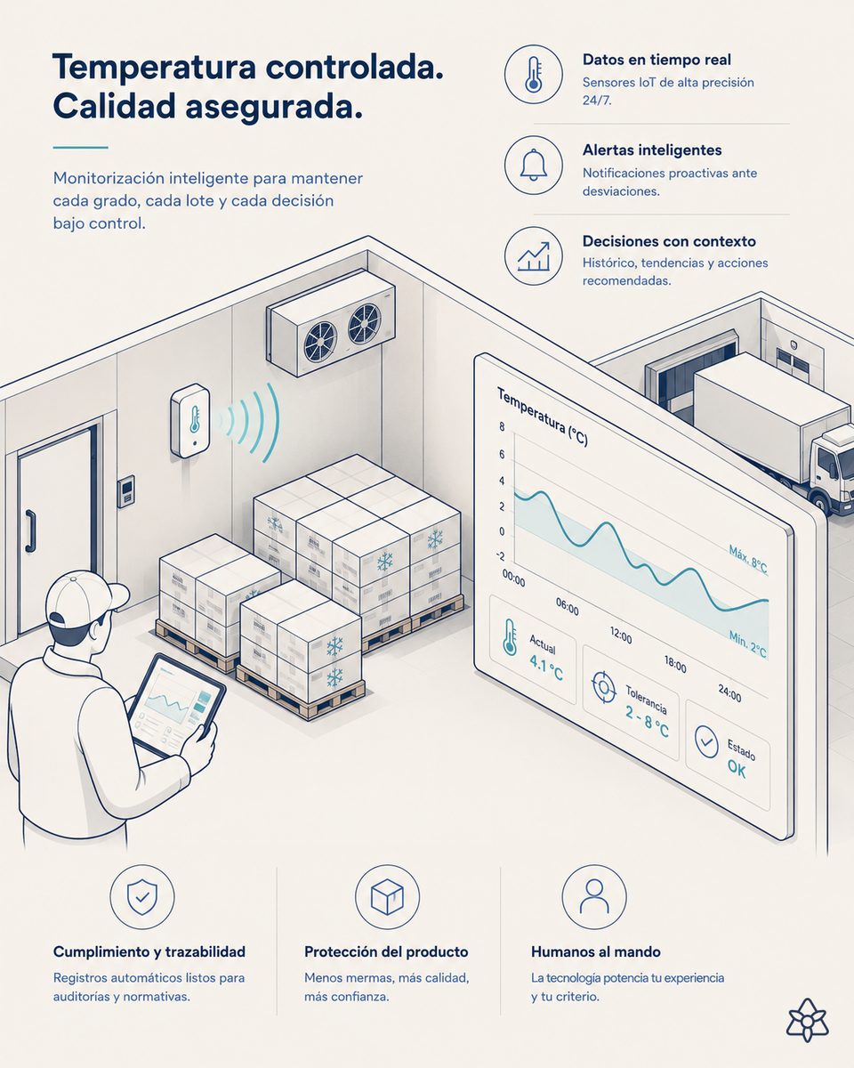 Continuous cold chain control and batch traceability in a premium fish processing plant