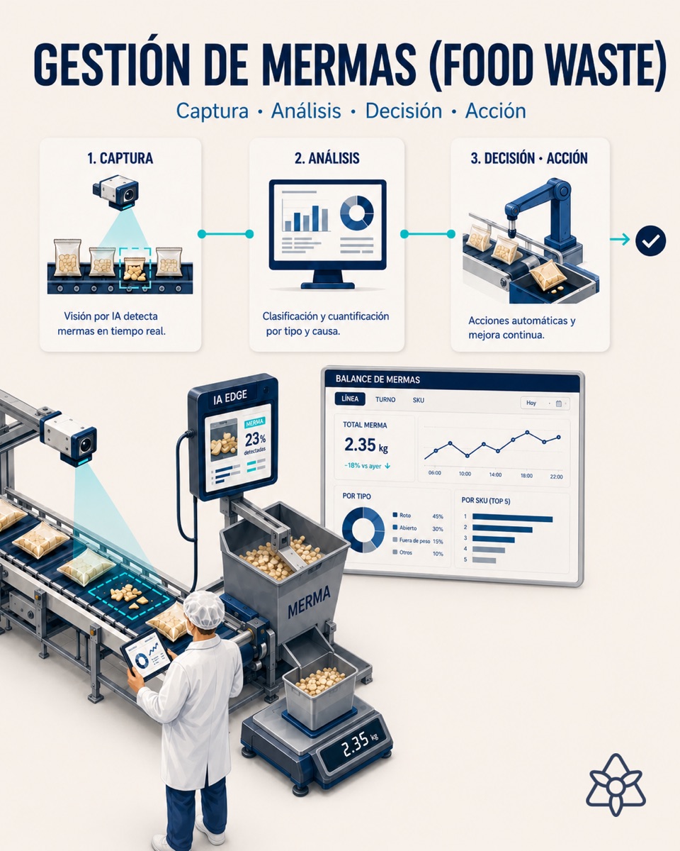 Food plant operator logging kilos of trim by voice next to a connected scale — production waste and food waste management with iLEAN AI