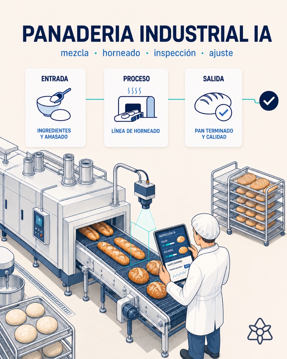 Industrial bakery line with a tunnel oven and a belt of bread pieces inspected 100% by the iLEAN vision system