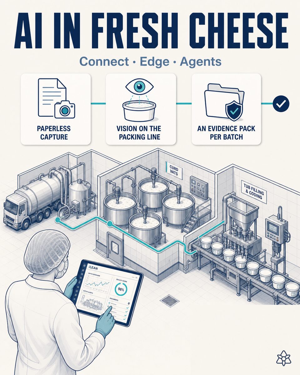 Industrial artificial intelligence for fresh cheese factories