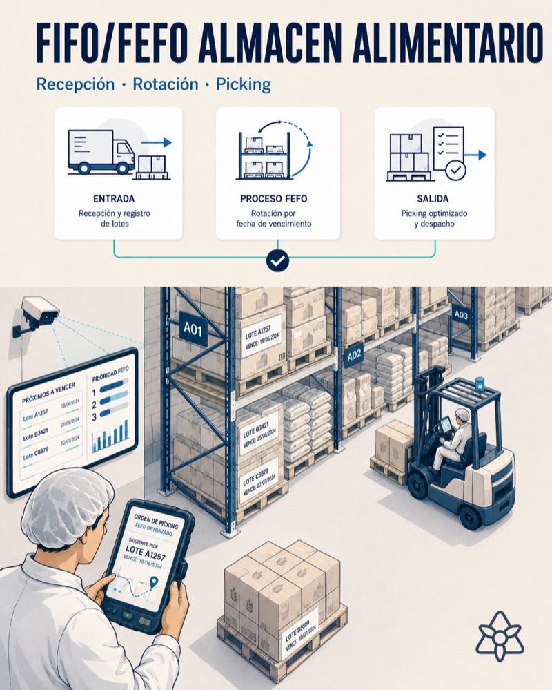 FIFO/FEFO en almacén alimentario