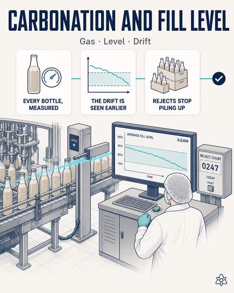 Beverage carbonation and fill level checked with AI on the line