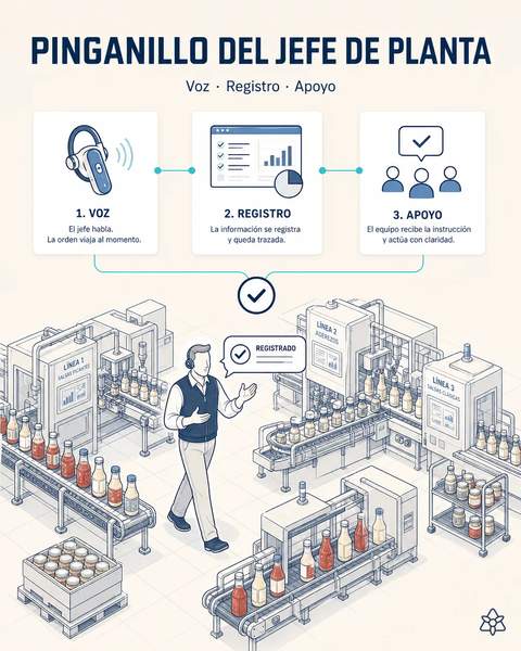 El jefe de planta dicta caminando