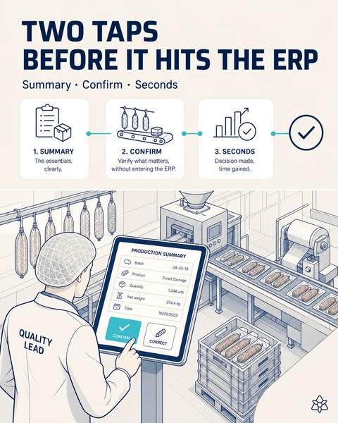 Review cured-meat data before ERP posting