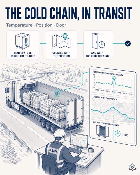 Refrigerated truck carrying dairy product with the cold chain recorded end to end