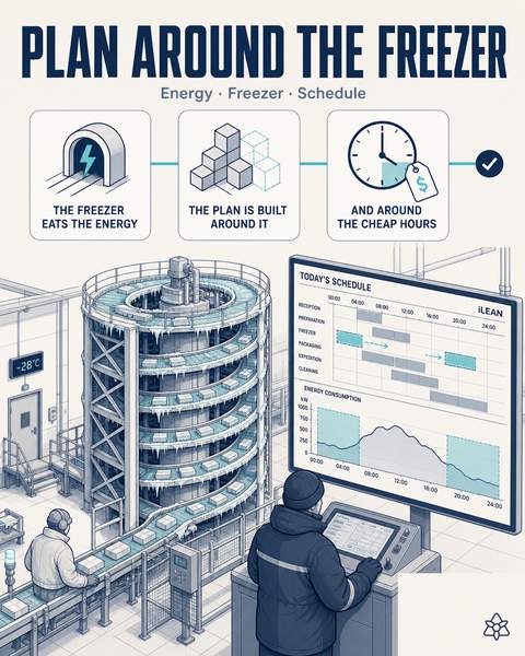 Planning a freezing tunnel at full load and in off-peak energy hours
