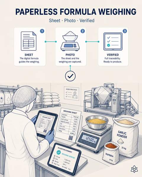 Paperless formula weighing sheet