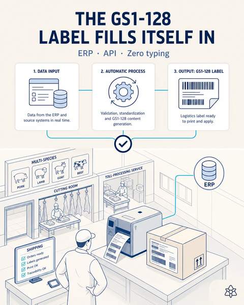 The GS1-128 label fills itself in