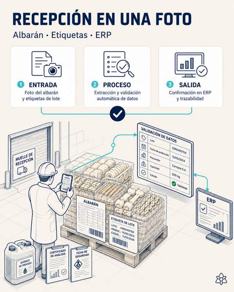 Responsable fotografiando el albarán y las etiquetas de palé en el muelle