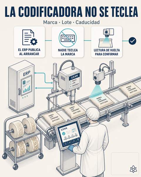Codificadora recibiendo lote, fechas y arte desde la orden activa