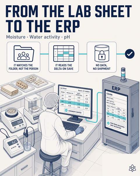 Residual moisture and water activity results fed into the ERP
