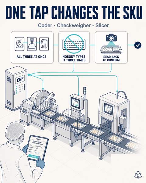 Coder, checkweigher and slicer stitched to the ERP