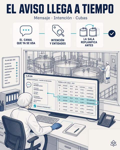 Responsable revisando la replanificación de cubas tras el aviso del centro de recogida