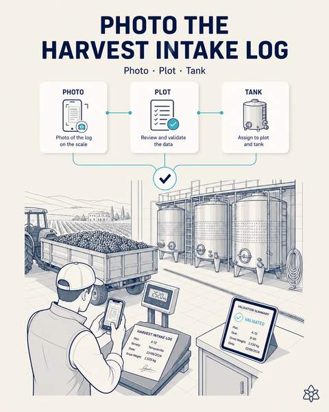 The harvest log, captured at the scale