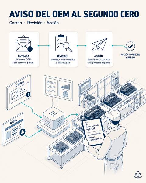 Responsable revisando la acción concreta tras un cambio de ingeniería del OEM