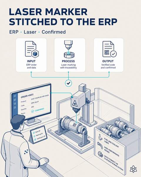 The laser marker, stitched to the ERP