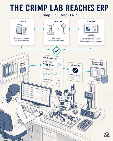 The crimp lab sheet reaches the ERP on its own
