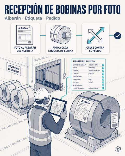Foto al albarán y a la bobina de acero