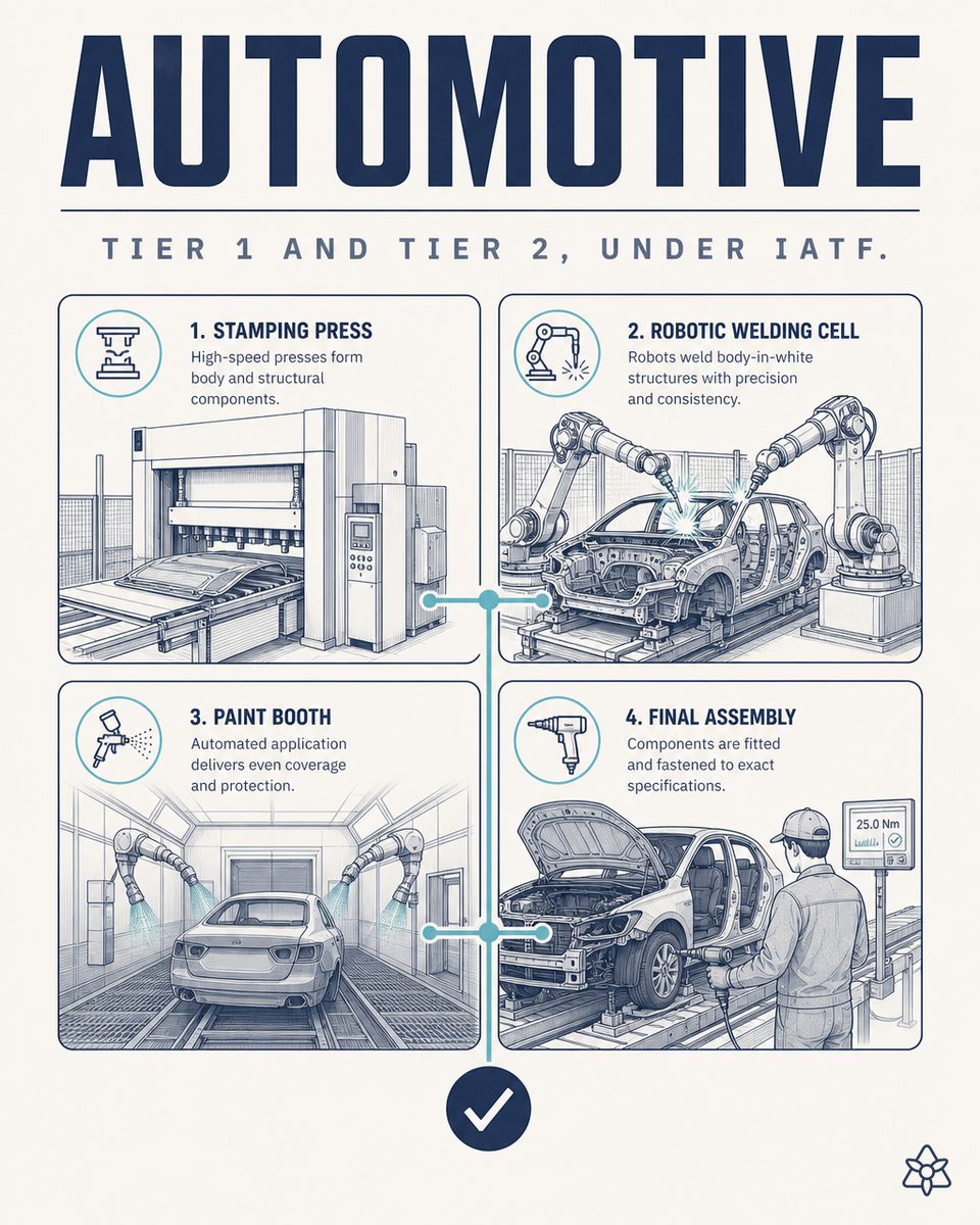 Industrial robot arm on automotive assembly line