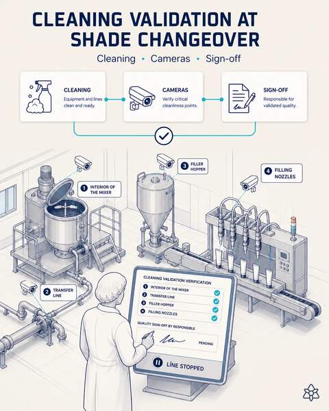 Cleaning validated at shade changeover