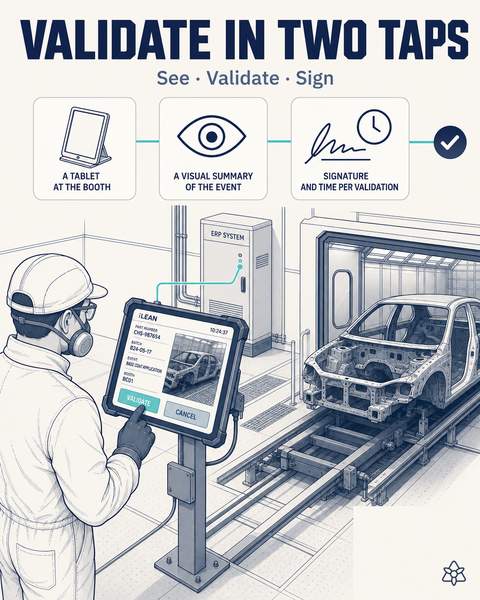 Operator validating captures with two taps on the industrial tablet at the booth