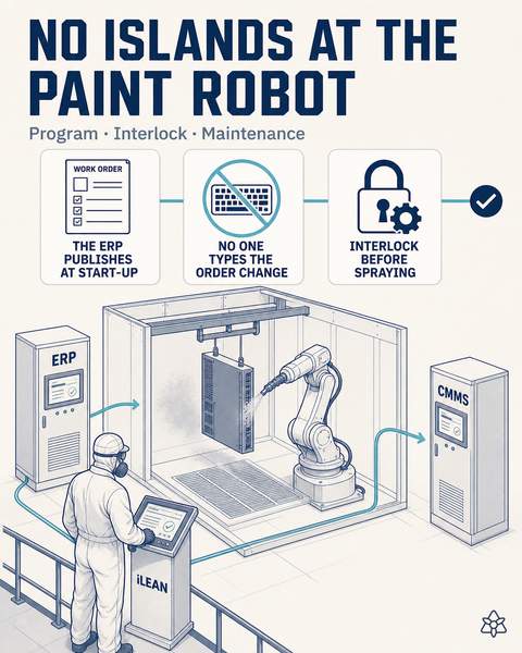 Paint robot receiving the program from the work order with live counters to the CMMS