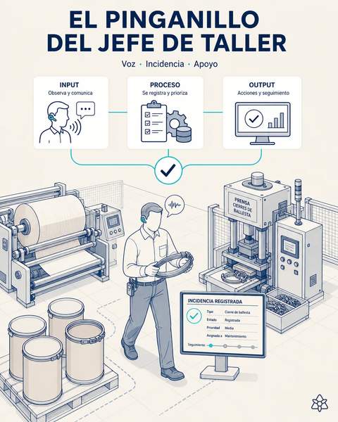 El jefe de taller dicta caminando