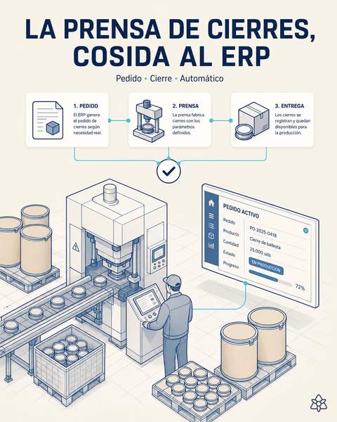 La prensa de cierres, cosida al ERP