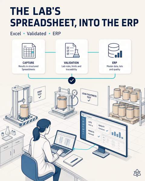 The rating-test spreadsheet reaches the ERP