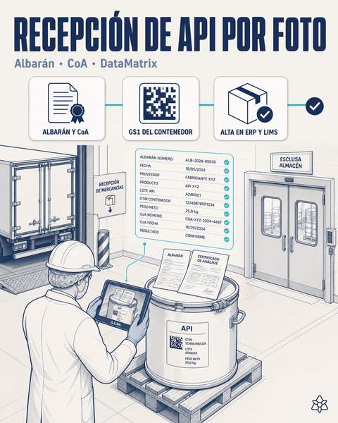 Foto al albarán y al CoA del proveedor de API