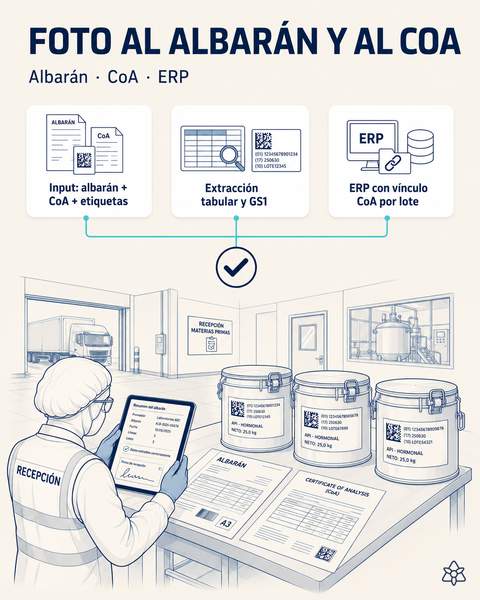 Foto al albarán y al CoA del proveedor de API