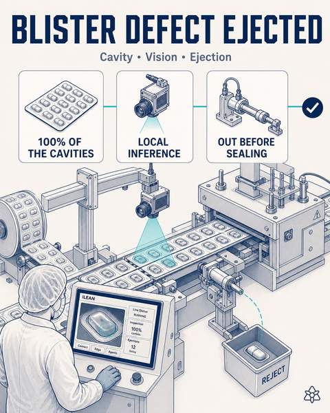 Edge camera inspecting every blister cavity before the sealing station