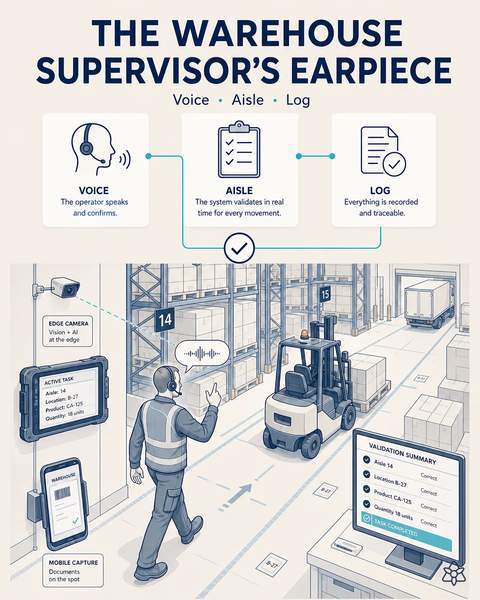 The supervisor dictates between aisles