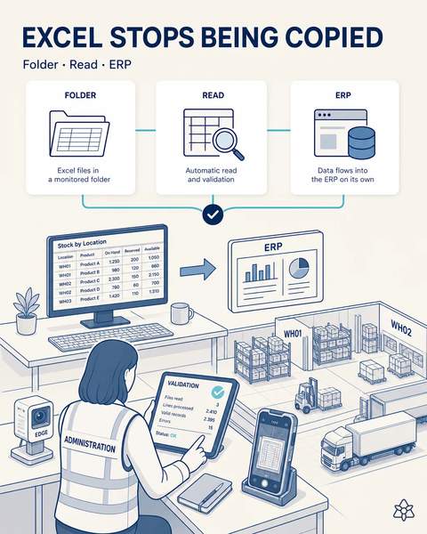 The stock spreadsheet reaches the ERP