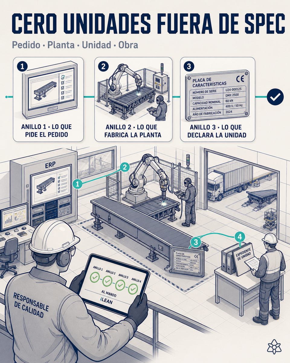Sala de control de una planta de equipamiento de muelle con los cuatro anillos de verificación iLEAN cruzados sobre una unidad, del pedido configurado al expediente que libera la expedición