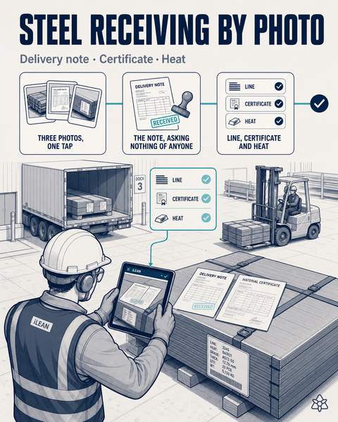 Delivery note, material certificates and package labels captured at the dock