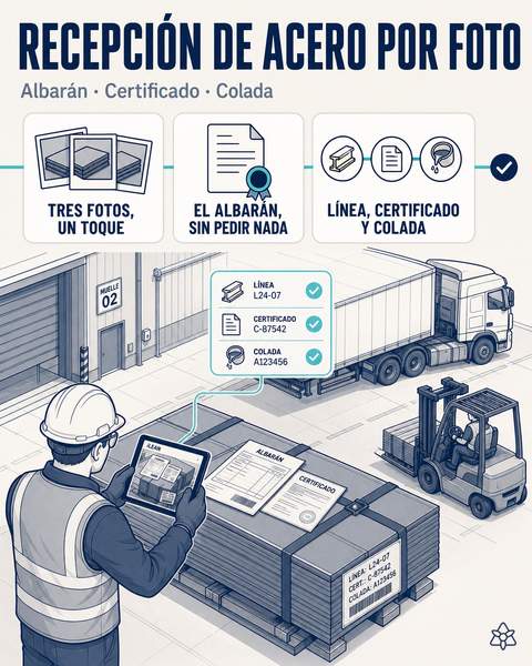 Jefe de recepción fotografiando albarán, certificados y etiquetas de paquete
