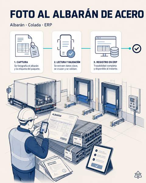 Jefe de recepción fotografiando albarán, certificados y etiquetas de paquete