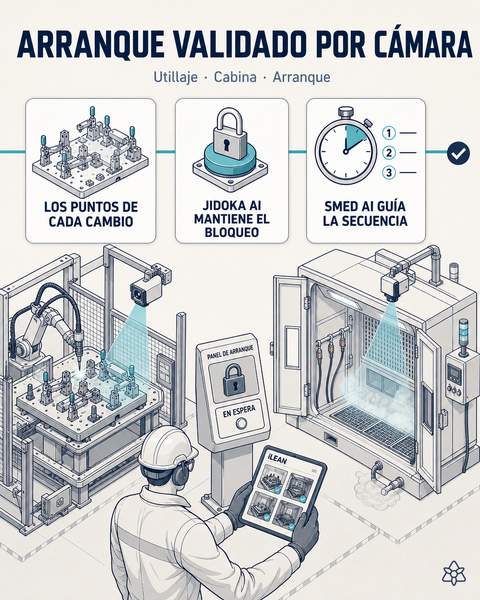 Cámaras Edge verificando utillaje y purga antes de liberar el arranque