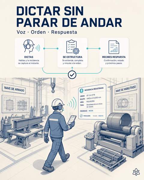 El jefe de taller dicta caminando