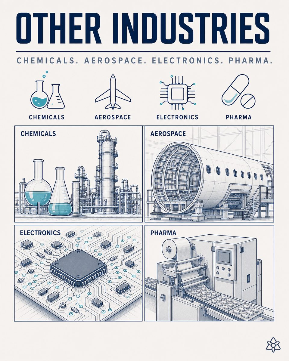 Modern factory with multiple types of machinery operating
