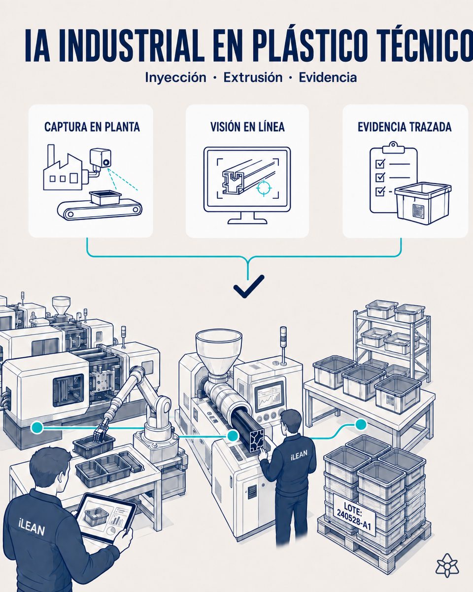 Nave de transformación de plástico técnico con inyectoras, línea de extrusión y zona de ensamble
