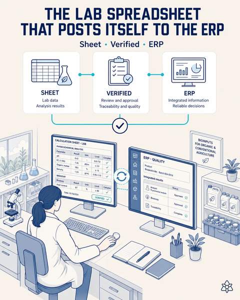 The lab sheet posts to the ERP