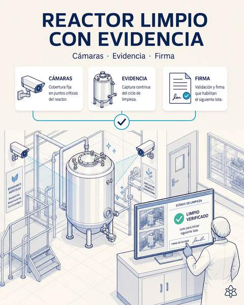 Limpieza de reactor validada por cámara