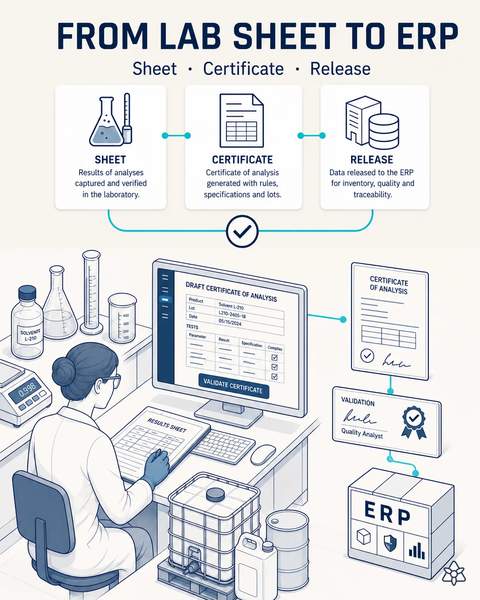 The lab sheet reaches the ERP