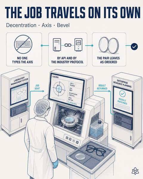 Edger receiving prescription, trace and decentration from the lab system