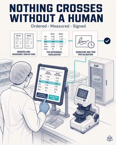 Operator validating prescribed versus measured prescription on the tablet