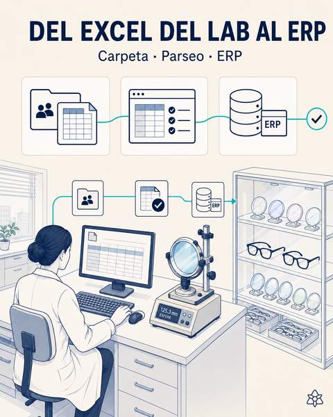 Hojas de ensayos del laboratorio óptico volcadas al ERP
