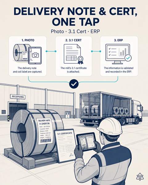 Delivery note and certificate, one tap